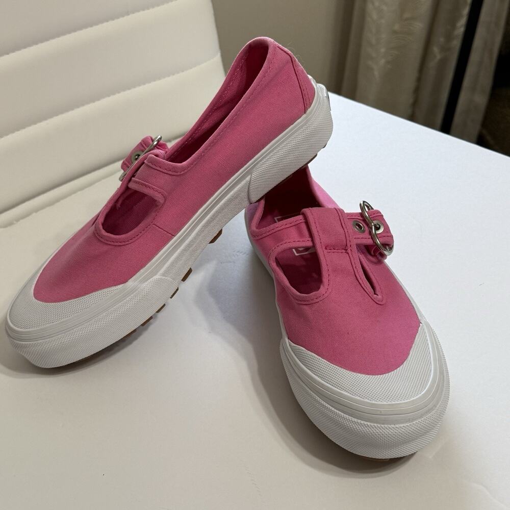 VANS T Strap Heart Buckle Canvas Sneakers Women’s 6.5 Pink White Mary Jane EUC - Picture 3 of 10